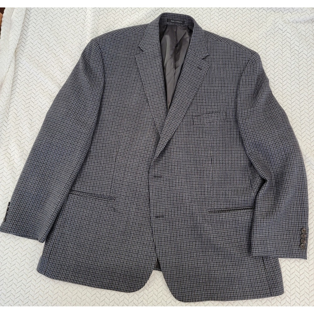 Ralph Lauren Men's 100% Wool 2-Button Blazer Blue Houndstooth • 52R- Westport NC